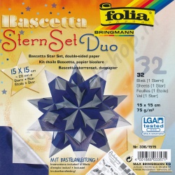 Origami Bascetta Ster Duo Papier Blauw/Zilver 15 x 15 cm