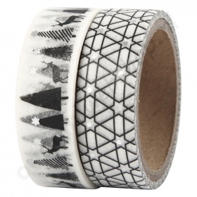 Washi Tape Set Kerst Zwart met Zilver Folie