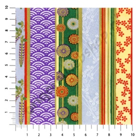 Origami Japanse Washi Yuzen Handgeverfd Vel Nr. 39 Strepen Groen/Paars/Rood
