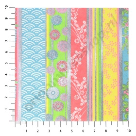 Origami Japanse Washi Yuzen Handgeverfd Vel Nr. 39 Strepen Blauw/Roze/Lichtgroen