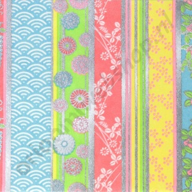 Origami Japanse Washi Yuzen Handgeverfd Vel Nr. 39 Strepen Blauw/Roze/Lichtgroen